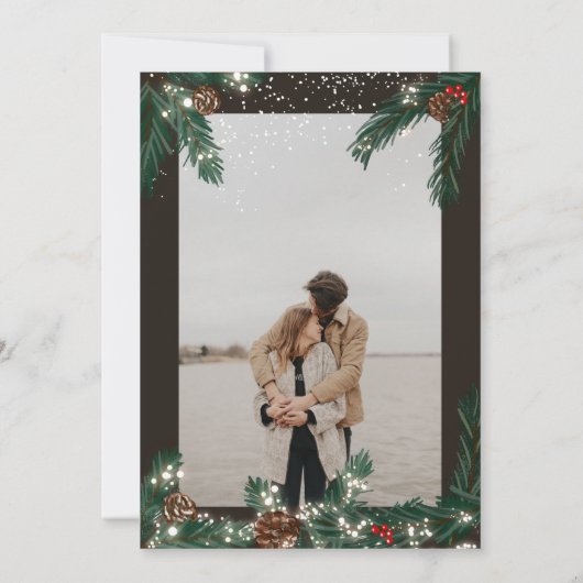 Invitation Script photo hiver merveilleux pinède neige mariag (Dos)