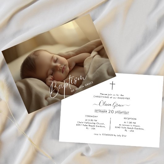 Invitation Script photo horizontal Genre Baptême neutre