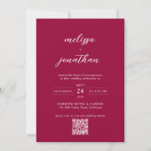 Invitation Script photo Magenta Rouge moderne QR Code Mariage (Devant)