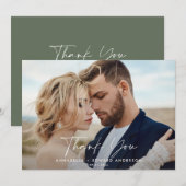 Invitation Script photo mariage merci vert sauge moderne (Devant / Derrière)