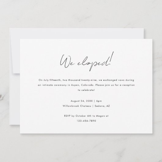 Invitation Script photo minimal Mariage Elopement et réceptio (Dos)