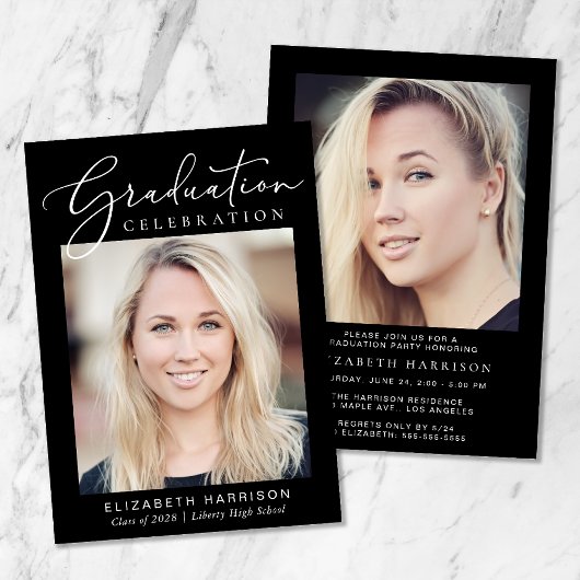 Invitation Script photo moderne Black Graduation Party