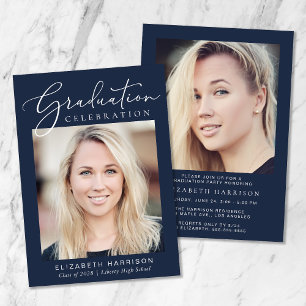 Invitation Script photo moderne Blue Graduation Party
