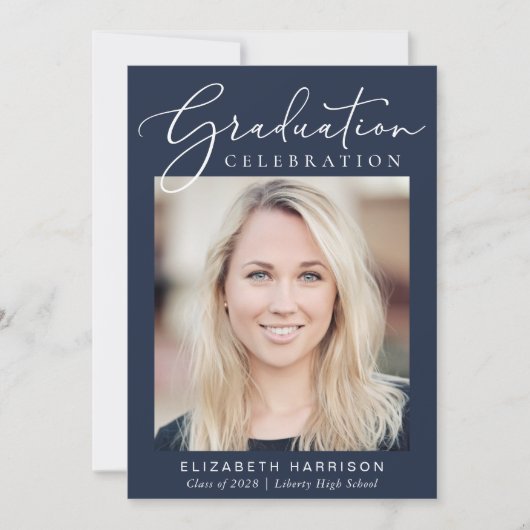 Invitation Script photo moderne Blue Graduation Party (Devant)