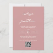 Invitation Script photo moderne Blush Pink Code QR Mariage (Devant)
