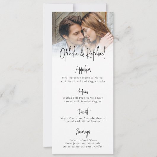 Invitation Script photo moderne Boho Mariage Menu Card (Devant)