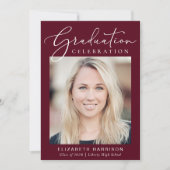 Invitation Script photo moderne Burgundy Graduation Party (Devant)