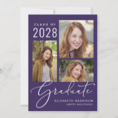 Invitation Script photo moderne Purple Graduation Party (Devant)