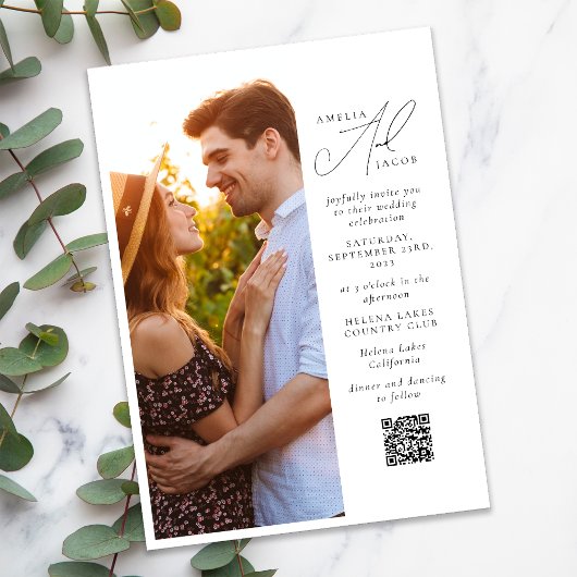Invitation Script photo moderne QR Code Mariage