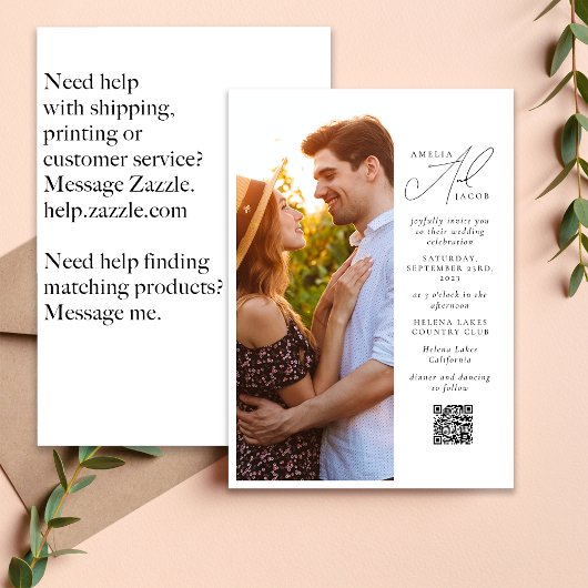 Invitation Script photo moderne QR Code Mariage