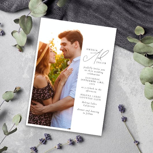 Invitation Script photo moderne QR Code tout en un Mariage