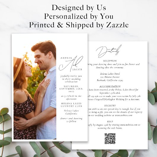 Invitation Script photo moderne QR Code tout en un Mariage