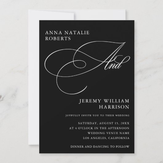 Invitation Script photo noir et blanc et Mariage de code QR (Devant)