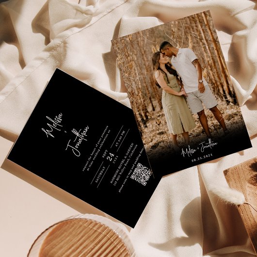 Invitation Script photo noir minimal classique Mariage de cod