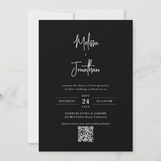 Invitation Script photo noir minimal classique Mariage de cod (Devant)