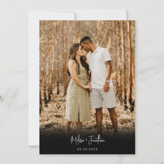 Invitation Script photo noir minimal classique Mariage de cod (Dos)
