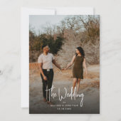 Invitation Script photo noir minimaliste QR Code Mariage (Devant)