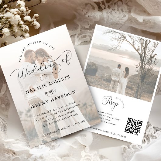 Invitation Script photo romantique QR mariage tout-en-un