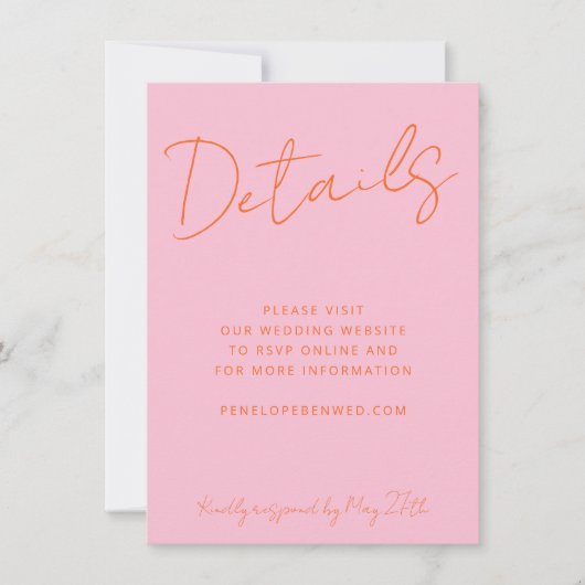 Invitation Script Pink Orange Mariage Détails du site Web QR (Devant)