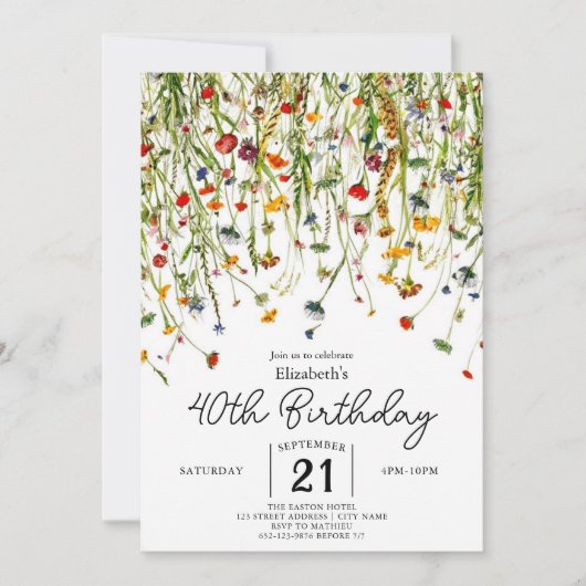 Invitation Script Printemps Fleur sauvage 40e anniversaire (Devant)