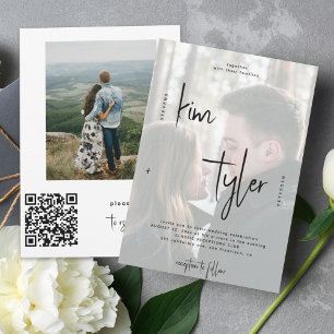 Invitation Script QR CODE moderne noms 2 photos mariage