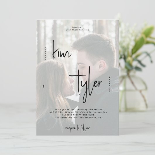 Invitation Script QR CODE moderne noms 2 photos mariage (Debout devant)