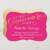 Invitation Script Quinceanera rose et or (Devant / Derrière)