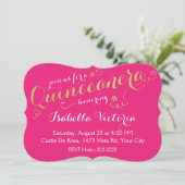 Invitation Script Quinceanera rose et or (Debout devant)