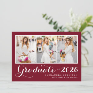 Invitation Script Red Trois photo Collage Graduation