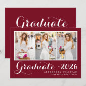 Invitation Script Red Trois photo Collage Graduation (Devant / Derrière)