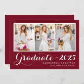 Invitation Script Red Trois photo Collage Graduation (Devant / Derrière)