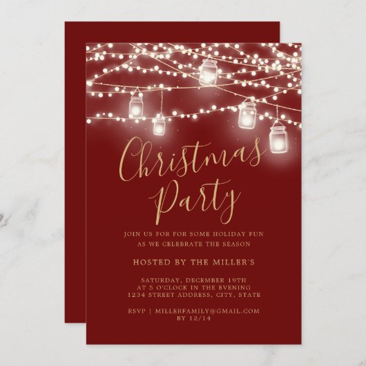 Invitation Script Red Whites Lights Noël (Devant / Derrière)