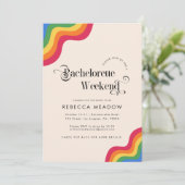 Invitation Script rétro et arc-en-ciel fête de bachelorette c (Debout devant)