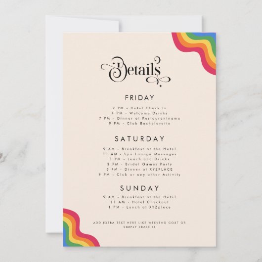 Invitation Script rétro et arc-en-ciel fête de bachelorette c (Dos)