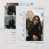 Invitation Script retro gray graduate photo graduation (Devant / Derrière)