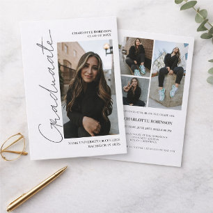 Invitation Script rétro gris diplômé photo remise des diplôme