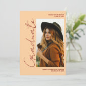 Invitation Script retro Light Peach graduate photo graduation (Debout devant)