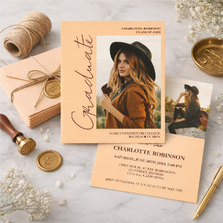 Invitation Script retro Light Peach graduate photo graduation
