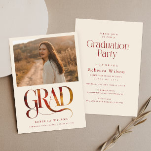 Invitation Script Rétro Moderne Photo de Promotion Fête de Re