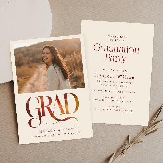 Invitation Script Rétro Moderne Photo de Promotion Fête de Re