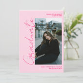 Invitation Script retro neon pink graduate photo graduation (Debout devant)