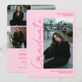 Invitation Script retro neon pink graduate photo graduation (Devant / Derrière)