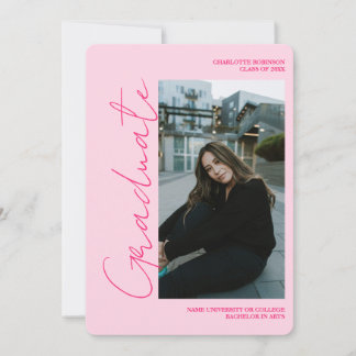 Invitation Script retro neon pink graduate photo graduation