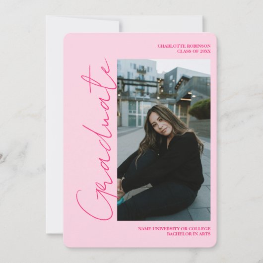 Invitation Script retro neon pink graduate photo graduation (Devant)