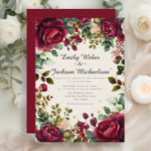 Invitation Script romantique Bourgogne Floral Mariage