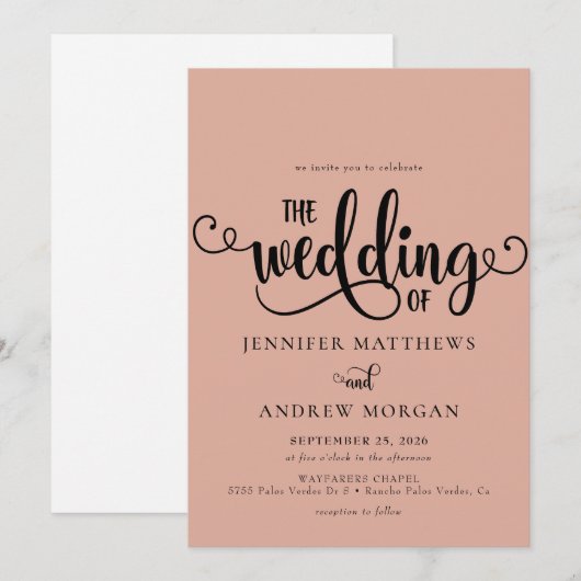 Invitation Script romantique | Calligraphie Mariage Invitatio (Devant / Derrière)