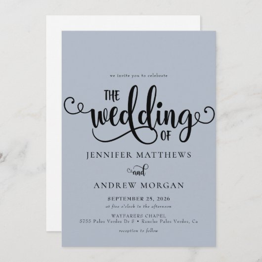 Invitation Script romantique | Calligraphie Mariage Invitatio (Devant / Derrière)