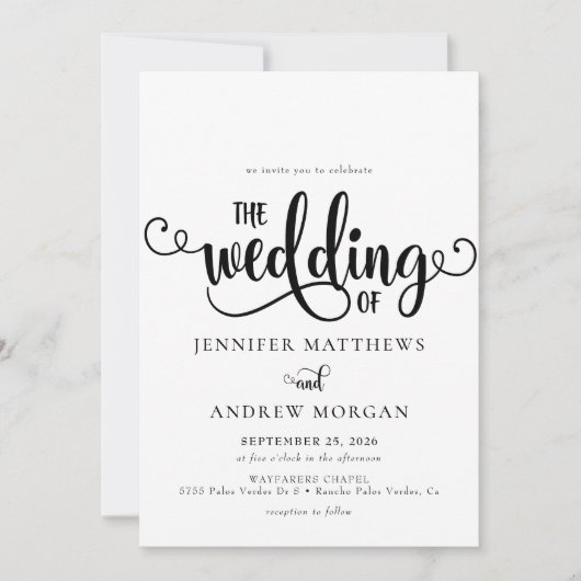 Invitation Script romantique | Calligraphie Mariage Invitatio (Devant)