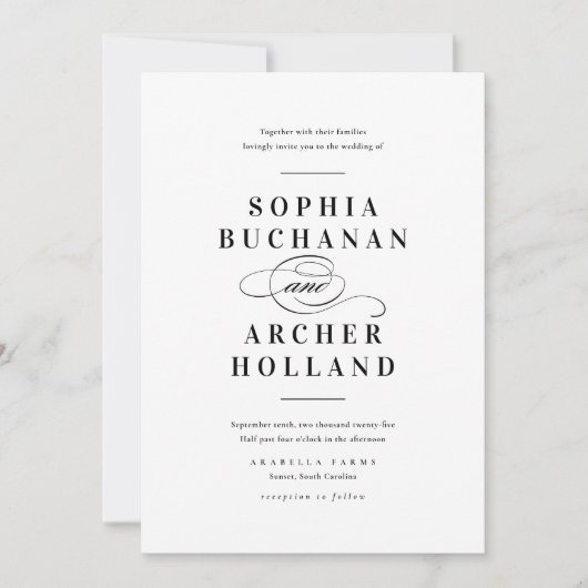 Invitation Script romantique Mariage de typographie noir et b (Devant)