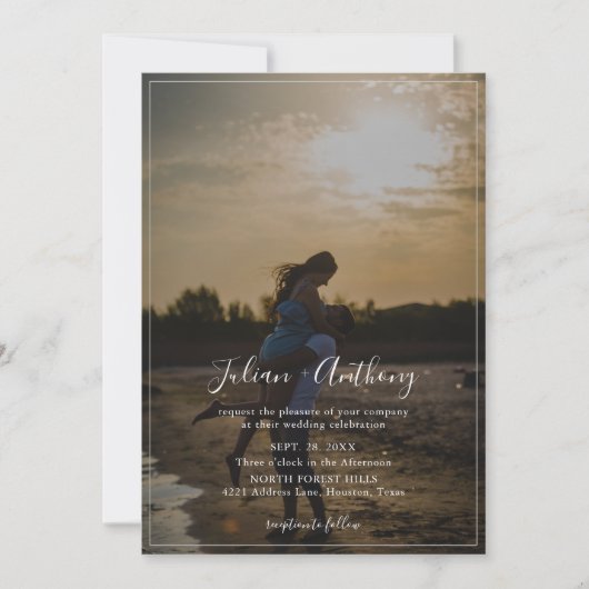 Invitation Script romantique Mariage photo Tout en un (Devant)